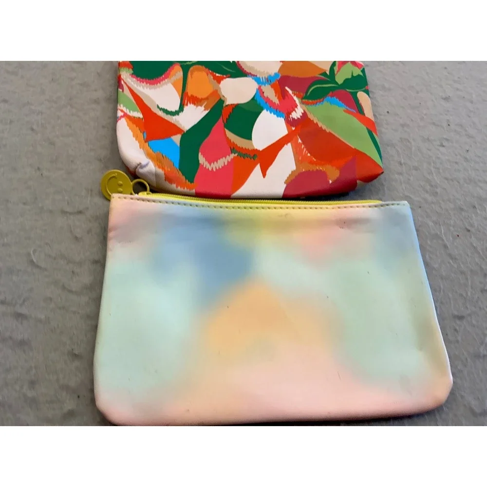 Ipsy Makeup Bag Set of 3 Floral Geometric Rainbow Zipper Pouches Small Travel